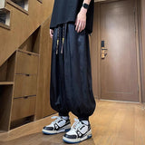 AIDASE  -  Chinese-style Men's White Drawstring Lantern Pants, Ink-wash Painting Print Decoration, Asian Sizes Black Casual Trousers. aidase-shop