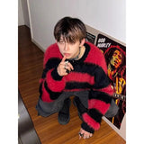 Vintage Pullover Black Red Contrast Striped Sweater Fashion Versatile Knit HIP HOP Mens Clothing High Quality Casual Jumper aidase-shop