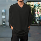 AIDASE  -  Men T Shirt Solid Color V Neck Half Sleeve Oversize Male Tee Tops Streetwear 2025 See Through Fashion Sexy Men Clothing aidase-shop