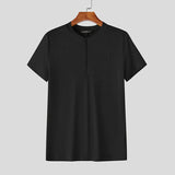 AIDASE  -  Men T Shirt Knitted Solid Color Zipper O-neck Short Sleeve Male Tee Tops Streetwear 2025 Fashion Casual Men Clothing aidase-shop