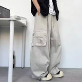 AIDASE  -  Men's Cargo Pants 2025 Summer New Simple Trendy Drawstring Solid Color Loose Casual Straight-leg Male Trousers 21E6956