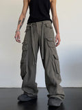 High street retro casual large pocket overalls men's and women's new summer high waist loose straight tube draped wide leg pants Maytrends