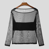 AIDASE  -  Men Off Shoulder Mesh Long Sleeve T Shirt See Through Slim Fit Muscle Tee Nightclub Party Stretch Bodycon Top aidase-shop