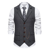 Aidase Men's Retro Lapel Chain Vest Fashion Herringbone Coarse Tweed Pockets Suit Vest British Casual Vintage Gentleman Leisure Party aidase-shop
