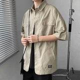 Aidase Elegant Fashion Shirts Loose Solid Patchwork Casual Turn-down Collar Short Sleeve Pockets Spring Summer Thin Men's Clothing aidase-shop