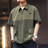 Aidase Fashion Lapel Zipper Spliced Pockets Casual Polo Shirts Men's Clothing Summer New Loose All-match Tops England Tee Shirt