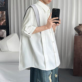 AIDASE  -  Summer New Men Shirts Contrast Color Patchwork Design Loose Turn-Down Collar Short Sleeve Shirt Fashion Menswear 21E6531 aidase-shop