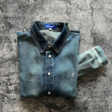 Aidase 100% Cotton American Retro Casual Washed Denim Shirt Monkey Craft Gradient Spring Autumn Vintage Men's Soft Shirts Coats Y2k aidase-shop