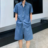 AIDASE  -  Denim Men's Two-Piece Summer Short Sleeve Shirt Casual Shorts Fashionable Cool Loose Versatile Solid Color Men Sets 21E6476 aidase-shop