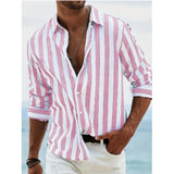 AIDASE  -  Men's Long Sleeve Striped Button Down Shirt New Fashion Casual Turn Down Collar Top aidase-shop