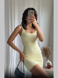 AIDASE  -  Solid Knitted Tight Mini Dress Women Sexy Round Neck Sleeveless Waist Cinched Short Dresses 2025 New Summer Beach Holiday Robe aidase-shop