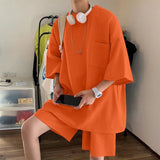 AIDASE  -  Men Sets Solid Color Loose O-neck Short Sleeve T Shirt & Shorts 2PCS Streetwear 2025 Korean Summer Men's Casual Suits aidase-shop