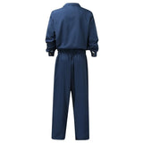 Aidase Fashion Men Jumpsuits Solid Color Lapel Long Sleeve Casual Cargo Clothes Overalls Male Rompers Streetwear Girdle Waist Siamese