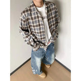 AIDASE  -  Retro Japanese Plaid Long Sleeve Loose Fit Collared Shirt for Men And Women Spring Autumn Trendy Brand Casual Outerwear aidase-shop