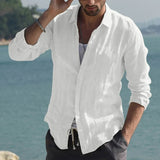 AIDASE  -  Men's Clothing Luxury Linen Shirts Solid Color Lapel Button-down Long Sleeve Streetwear Vintage Leisure Popular Blouse S-3XL