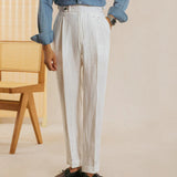 Aidase Linen  Retro Casual Pant British High Waist Pants Office-trouser Men Dress White Pant Trouser Straight Leg Pant Naples aidase-shop