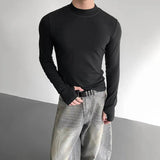 AIDASE  -  Men's Solid Color Half Turtleneck Long-Sleeved T-Shirt American Retro Fashion Trend High Street Slim Breathable Niche Men's Tops aidase-shop
