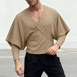 AIDASE  -  Men T Shirt Knitted Solid Color Deep V Neck Long Sleeve Casual Male Tee Tops Streetwear Fashion Camisetas S-5XL aidase-shop