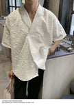 AIDASE  -  Men's Textured Cuban Collar Shirt Casual Oversized Short Sleeve Button Down Loose Fit Summer Top aidase-shop