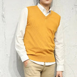 AIDASE  -  Men's Sleeveless Thickened V-neck Knitted Sweater Vest Casual Autumn Winter New Style Pure Color Short Sleeve Knitwear aidase-shop