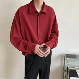 Aidase Long sleeve shirt men Double Collar Ice Silk Shirt Men Vintage Wine Red Shirts Men Korean Comfortable Blouse Casual Loose Shirt