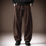 AIDASE  -  American Style Heavy Duty Men Solid Color Drawstring Casual Trendy Wide Leg Straight Corduroy Trousers Male Bottom Clothes Pants aidase-shop