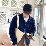 AIDASE  -  Winter Men's Korean Fashion Button-up Cardigan Casual Streetwear Cable Knitted Sweaters Y2K Vintage Turn-Down Collar Knitwear aidase-shop