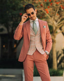 Aidase Coral Red Men Suit Tailor-Made 3 Pieces Blazer Plaid Vest Pants Tuxedo One Button Business Fashion Wedding Groom Prom Tailored aidase-shop