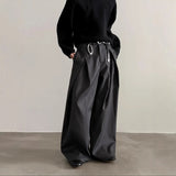AIDASE  -  Men's Black Wide Leg Pants Double Pleated Design Casual Business Trousers with Drape Effect Loose Straight Leg Streetwear Pants aidase-shop