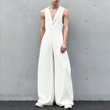 AIDASE  -  Men Jumpsuits Solid Color Lapel Sleeveless Button Male Rompers Streetwear Loose Fashion Casual Overalls Men S-5XL aidase-shop