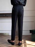AIDASE  -  Casual Solid Color Pleated High Waist Trousers 2025 Spring Fall Trendy Men's Slim Fit Straight Pants Naples Style Trousers Mens aidase-shop