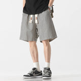 AIDASE  -  Korean Simplicity Summer Casual Shorts Men's Striped Elastic Waist Drawstring Pockets Youthful Vitality Loose Knee Length Pants