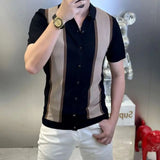 Aidase New Summer European High End Fashion Trend Light Luxury Simple Flip Collar Button Colored Short Sleeve Polo Shirt for Men