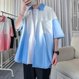 Aidase Told Tale Summer New Lapel Gradient Loose Men Shirt Short Sleeve Casual Plus Size Shirt Men Fashion Tee Shirt Hawaiian Shirts
