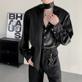 AIDASE  -  Spring New Trendy PU Leather Men's Shirt Long Sleeve Korean Fashion Casual Shoulder Pad Coat Loose aidase-shop