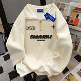 49.44Aidase American Autumn and Winter Street Fashion Personalized Letter Print Polo Zipper Loose Retro Casual Harajuku Top for Couples Y2k aidase-shop