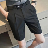 Aidase Summer Fashion Men Suit Shorts Ice Silk Slim Fit Straight Knee Length Pants Korean Trendy Light Luxury Short Trousers Streetwear