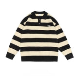 AIDASE  -  Winter  Collar Striped Loose Knitted Sweater for Men Trendy Brand Casual Autumn Winter Lazy Couples Loose Knitwear Top aidase-shop
