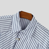 AIDASE  -  Men Shirt Striped Patchwork Lapel Short Sleeve Button Men Clothing Streetwear Korean Style Loose Fashion Casual Tops Men aidase-shop