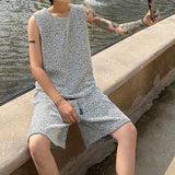 AIDASE  -  Striped Men Two-piece New Summer Casual Sleeveless Round Neck Tank Top Drawstring Loose Shorts Fashion Male Sets aidase-shop