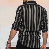 Men's Shirt Button Shirt Casual Shirt Black Red Coffee Color Long Sleeve Stripe Street Daily Clothing Fashionable Casual Comfort aidase-shop