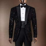 Aidase mens outfits Shining Sequins Men Suits Tuxedo Slim Fit Notched Lapel One Button Blazer with Pants 2 Pcs Tailored Groom Wedding Party Jacket