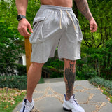 AIDASE  -  Big Mens Cargo Shorts Mens Summer Solid Color Lace Up Pocket Sports Fitness Casual Fashion Shorts Pants Pottery Slipper aidase-shop