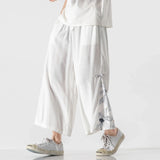 Aidase 2025 Men Print Linen Wide Leg Pants Harajuku Streetwear Harem Pants Male Chinese Style HanFu Trousers Retro Ankle-Length Pants