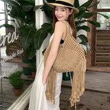 AIDASE  -  Bohemian Beach Bags For Women Luxury Designer Handbags Purses New In Polyester Rope Braided Tassel Hollow Underarm Shoulder aidase-shop