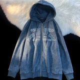 AIDASE  -  American retro letter embroidered corduroy hoodie jacket men women autumn winter loose preppy sports leisure cardigan aidase-shop
