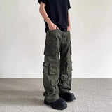 AIDASE  -  Men's New Cargo Pants Straight Wide Leg Multi Pockets Button Decor Comfort Casual Fashion Design Sense Full Length Trousers aidase-shop