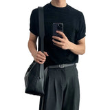 AIDASE  -  Lightweight Breathable Knitted Short Sleeve T-Shirt Hollow out Shoulder American Retro Style Summer Casual Top for Men And Women aidase-shop
