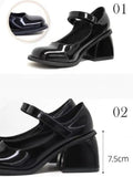 AIDASE  -  French Style Mary Jane High Heels for Women Summer Open Toe Chunky Block Heel Sandals Black Leather Loafers New Arrival aidase-shop