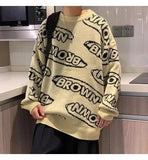 Korea Fashion Sweatercoat Round Neck Knit Shirt Men's Sweater Street Letter Printed Harajuku Tops Baggy Male Pullovers Shirt aidase-shop